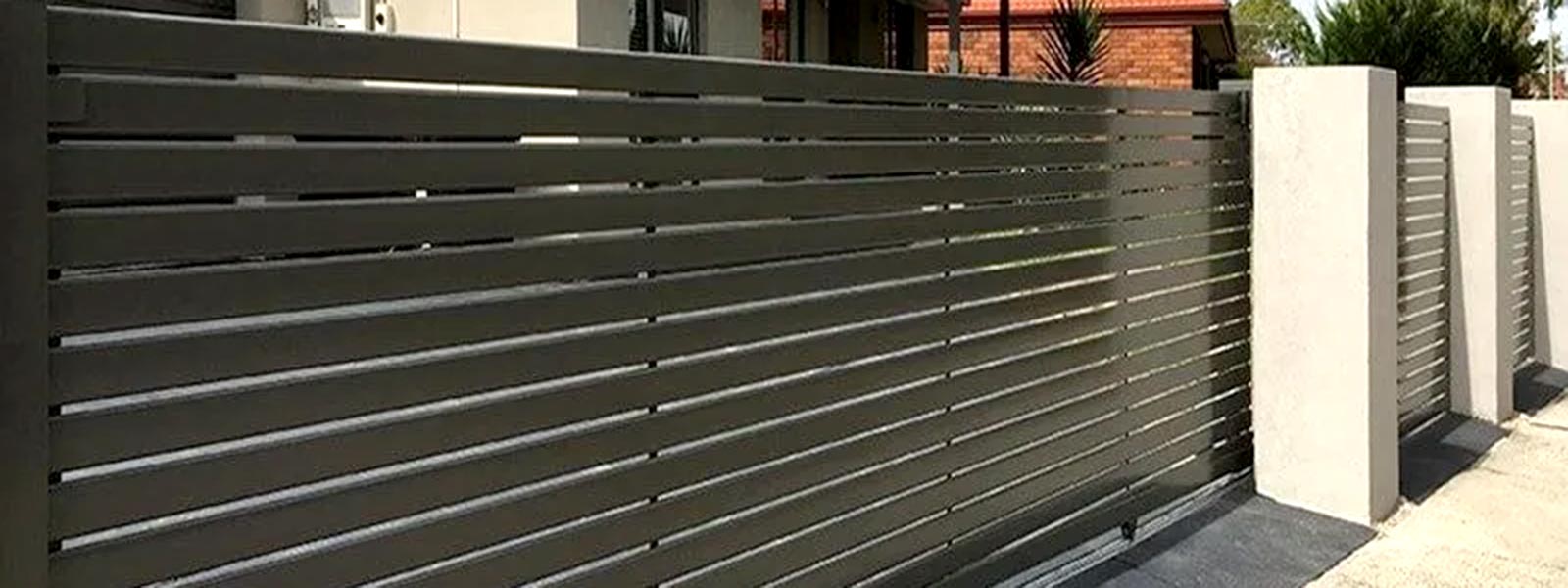 Aluminium Slat Gate and Fence in brown powdercoated finish